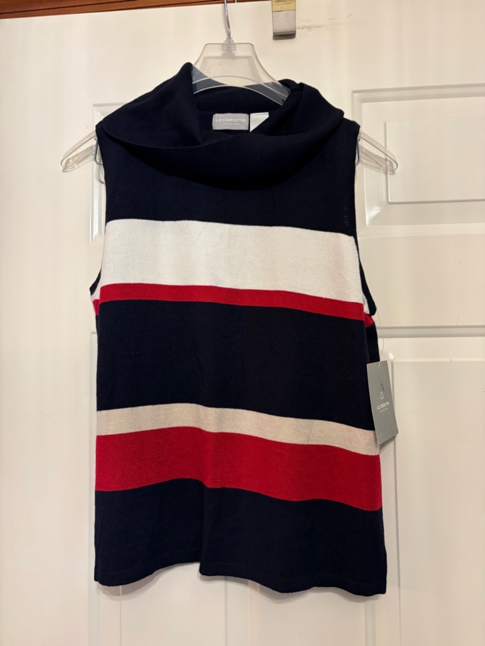 Liz Claiborne Navy Red White Striped Sleeveless Cowl Neck Top